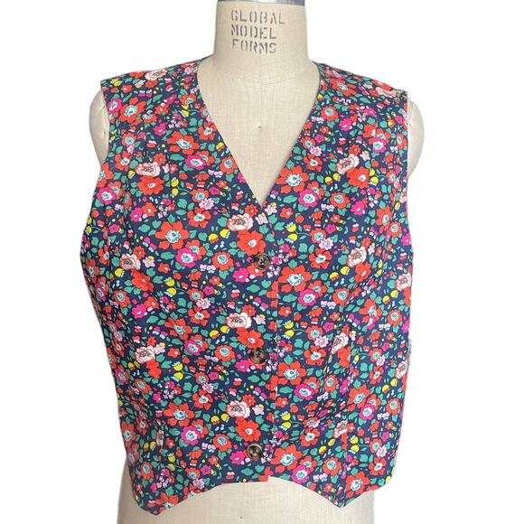 NWT Saint Geraldine Cotton Floral Button Front Vest Size XLarge XL - Picture 1 of 5